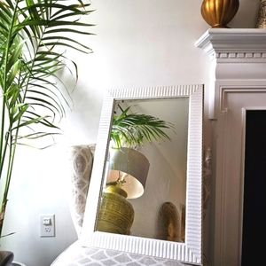 Glam White Beveled Mirror Vanity Fluted Wall Mirror 29.5" Bathroom Bedroom